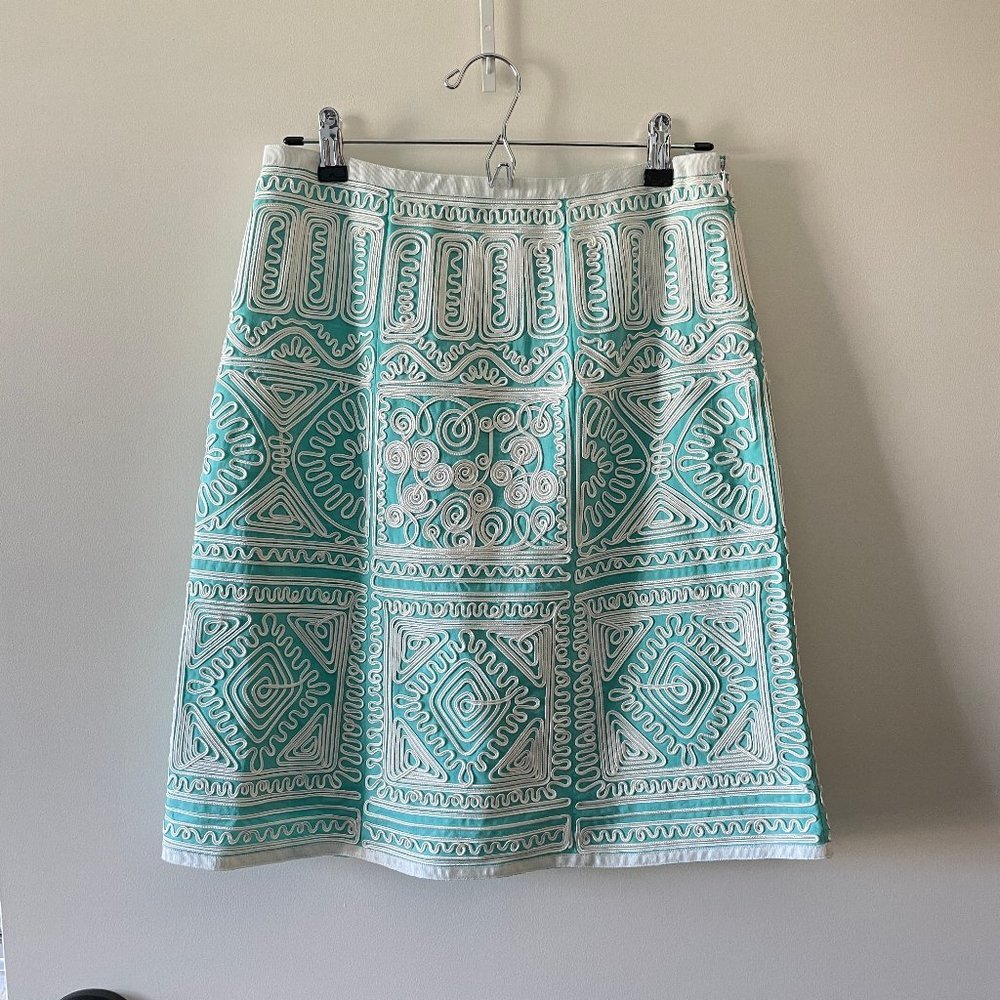 Etcetera Aqua Cord Embroidered Pencil Skirt